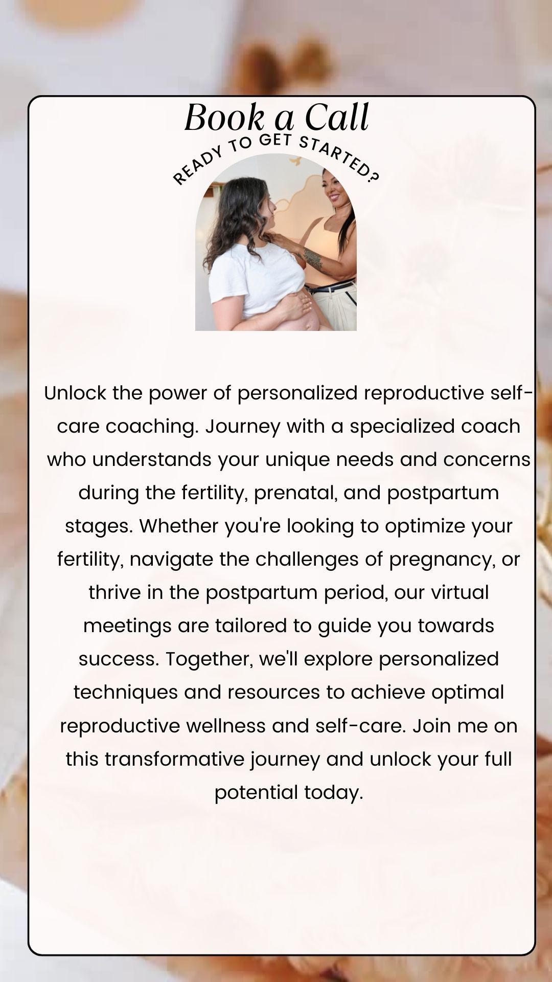 virtual reproductive massage session; online reproductive coaching and massage; remote fertility massage consultation; virtual relaxation and healing for reproductive health; online reproductive wellness coaching with massage; virtual support for fertility and reproductive health; remote holistic massage for reproductive well-being; online sessions for reproductive health and massage; virtual therapeutic massage for fertility and wellness; remote self care and reproductive coaching with massage; black birth worker
